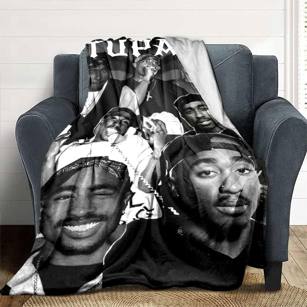 1pc 2PacHip Hop Blanket Soft Lightweight All Season Multi Purpose Throw for Sofa, Bed, Office & Picnics, French Style with Iconic Album Art & Quotes