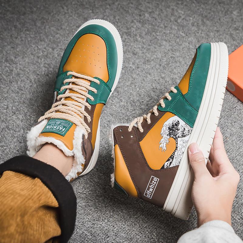 

High-top men s shoes 2025 new winter velvet warm cotton shoes men s leather shoes waterproof casual canvas white shoes 39
