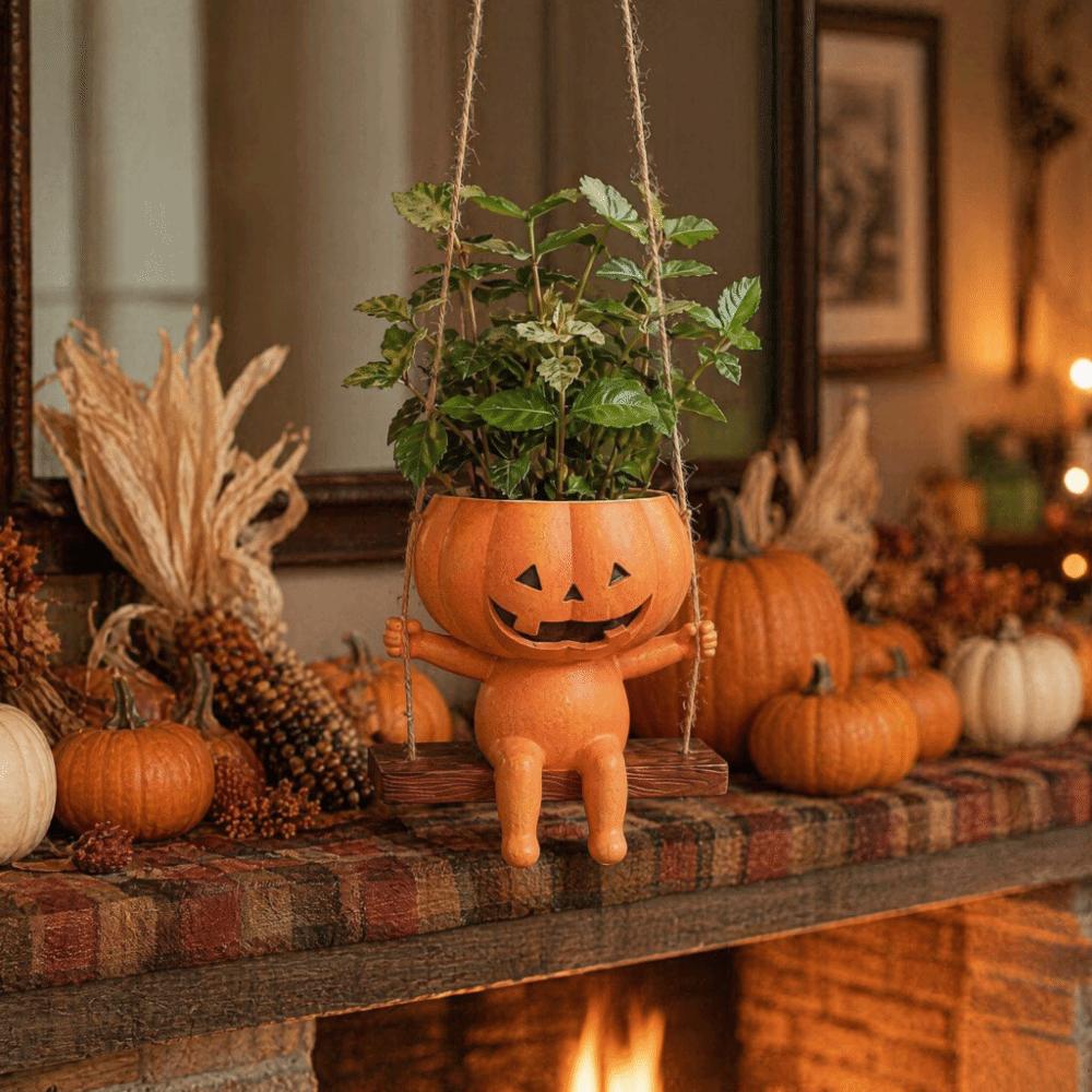 Plastic Pumpkin Hanging Planter Creative Swing Pumpkin Plant Basket Apartment Decor