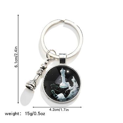 Schach-Schlüsselanhänger, Schachbrett, Schachfigur, Glaskuppel-Anhänger, Auto-Schlüsselanhänger, Geschenk für Schachliebhaber, Metall-Schlüsselanhänger