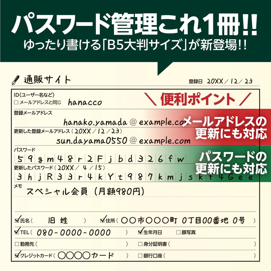 Toyo Tosho Publishing Password Management 120 B5 Made In Japan Book, Large, Easy-to-Read, Accounts, Size, Hardcover,
