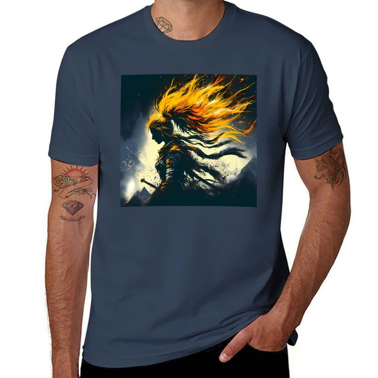 Grunge Warrior WoUnisex Ai Generated Art TShirt All Match Print Short Sleeve Top S