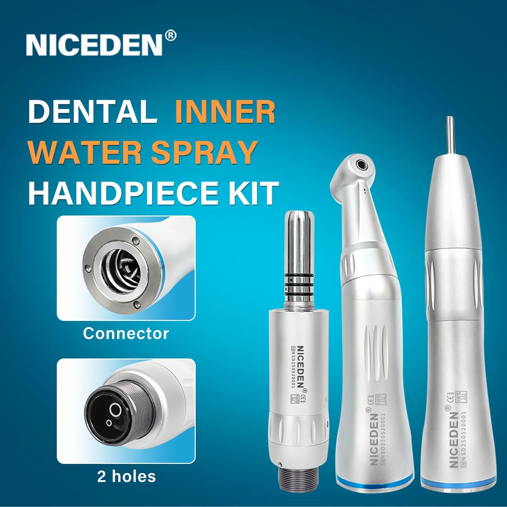 Niceden Dental Low Speed Handpiece Kit Air Turbine Straight Contra Angle Air Motor Inner Water Spray 2/4Holes