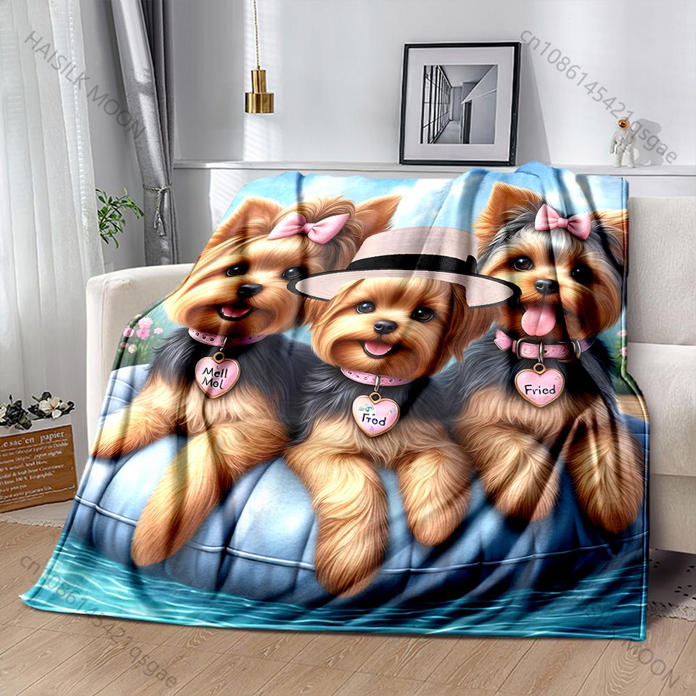 

Cute 3 Yorkshire Terriers Blanket Warm Soft Fluffy Kids Adult Luxury Gifts for Sofa Bed Home Outdoor Travel Camping Blanket 75x100cm