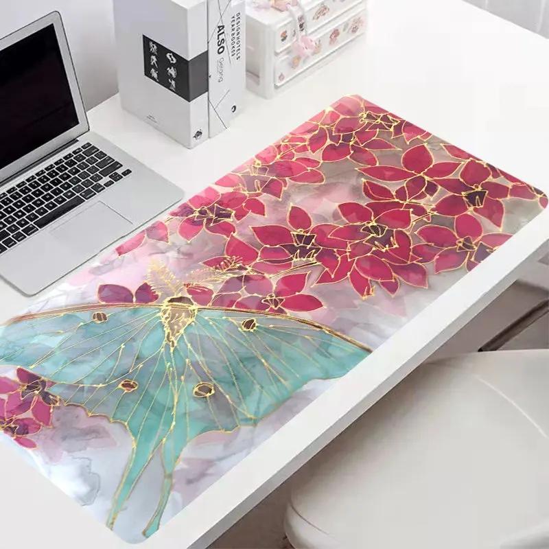 1pcs Pastel Blue Pink Gold Marble Print Stitched Edges Large Nonslip Gaming Mouse Pad Desk Mat