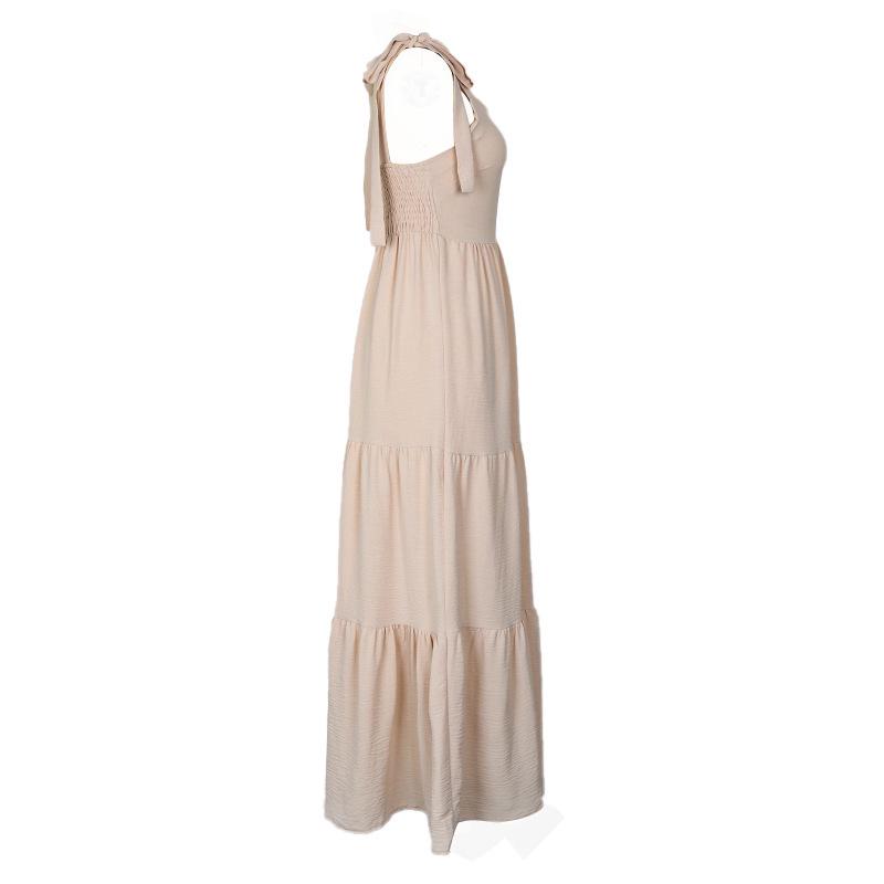 Summer Women's Solid Backless Spaghetti Strap Long Dress