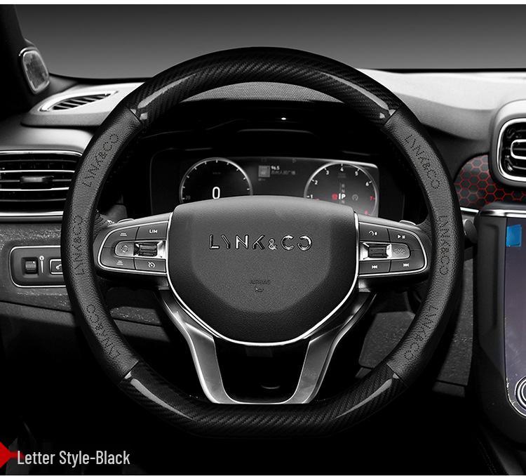 Lynk & Co Genuine Leather D-Shaped Steering Wheel Cover for New Energy Cars - Non-Slip, Suede Finish.