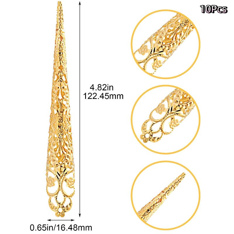 10 Pcs Indian Thai Dance Peacock Belly Dance False Nail Finger Jewelry Decoration Hollow Finger Cots False Nail Finger Nail Tip золотой