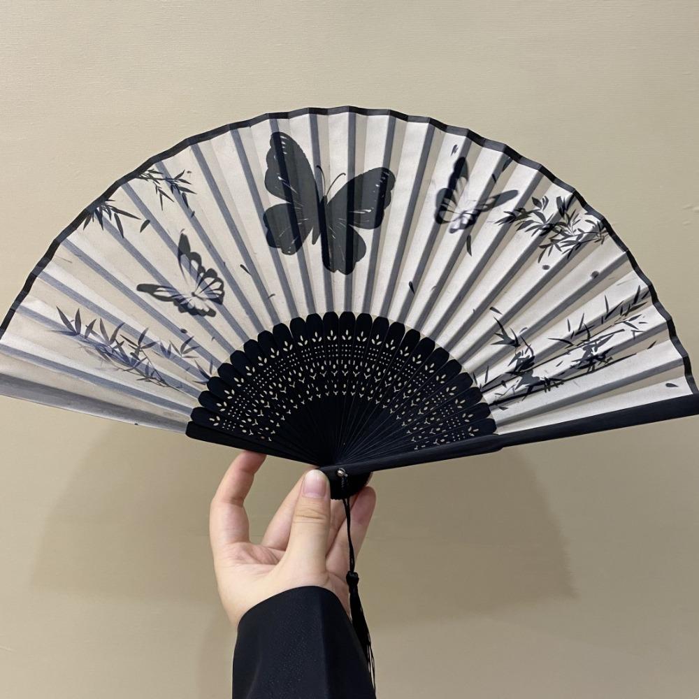 Silk Material Vintage Silk Folding Fan Folding Vintage Classical Chinese Fan Bamboo Frame Hand Fan Craft Dance Performance