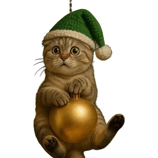 Cat Christmas Ornament Cute Kitten Christmas Ball Ornament 2D Flat Hanging Charm for Car Rearview Mirror