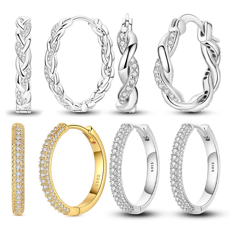 Brincos de Argola Originais em Prata 925 Brilhantes Enrolados Tecidos para Mulher Acessórios de Joalharia de Moda de Alta Qualidade