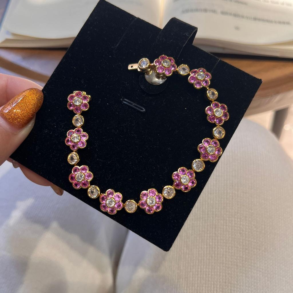 New Gentle Powder Diamond Good Luck Lotus Bracelet Temperament Colored Diamond Flower Bracelet Live Supply