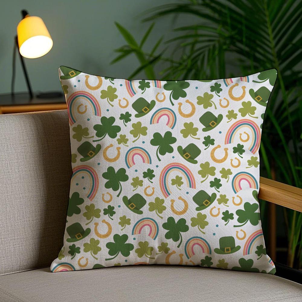 Funny St Patricks Day Cushion Cover Soft Plush Fabric DoubleSided Printed Sofa Cushion Cover for All Seasons Home Decor Gift