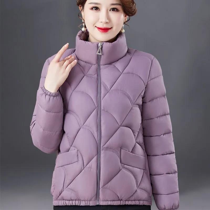 Women's Thickened Warm Winter Jacket for Middle-Aged and Elderly Women Solid Color Minimalist Zipper Coat