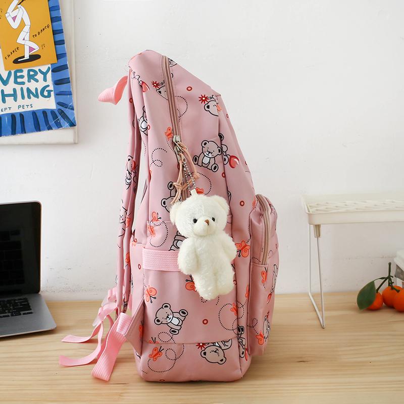Student Cartoon Backpack Set Female Campus Backpack Lightweight Nylon Three-Piece Schoolbag