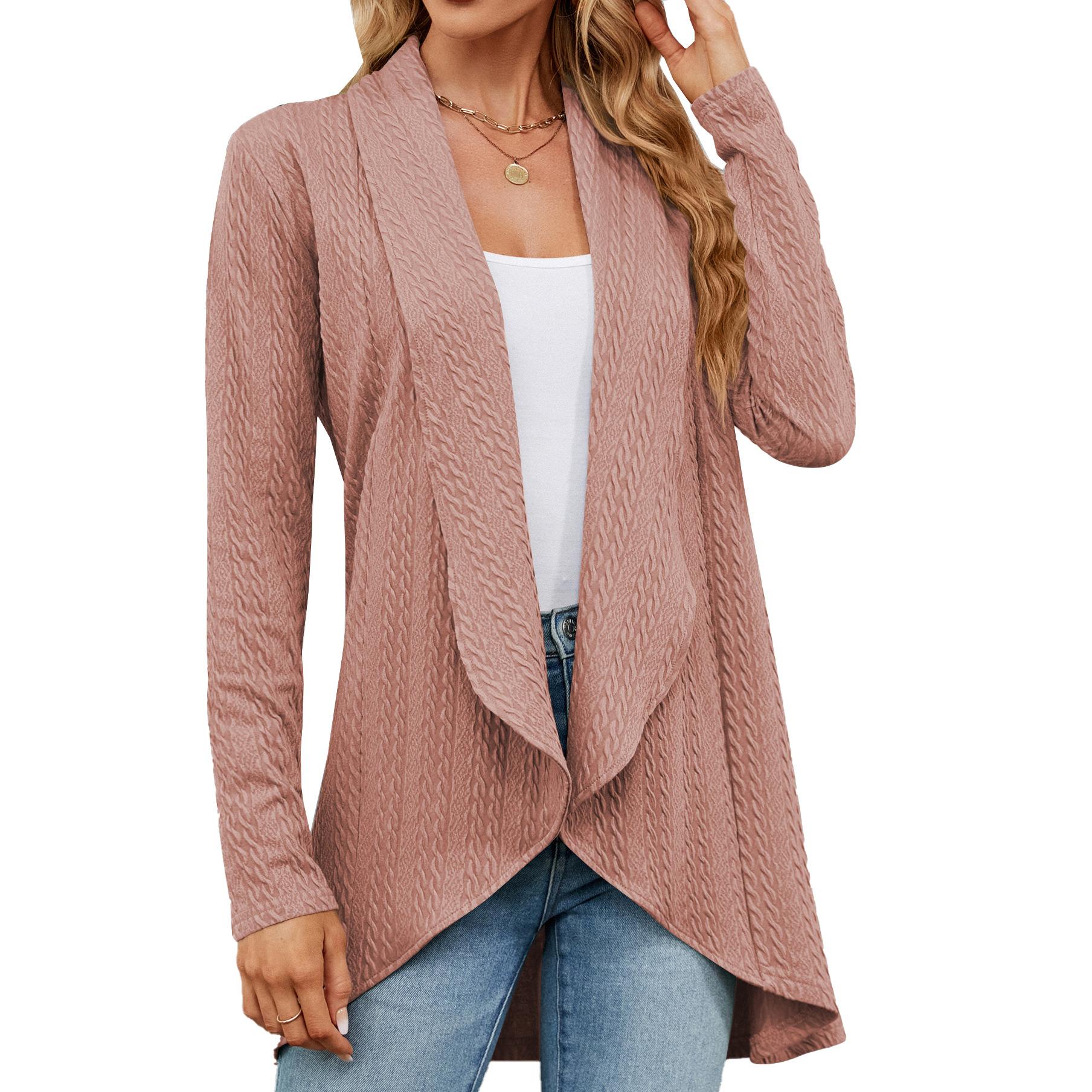 

Осенне-зимний женский кардиган, однотонный кардиган с длинными рукавами, свободная вязаная куртка с верхом XXL розовый