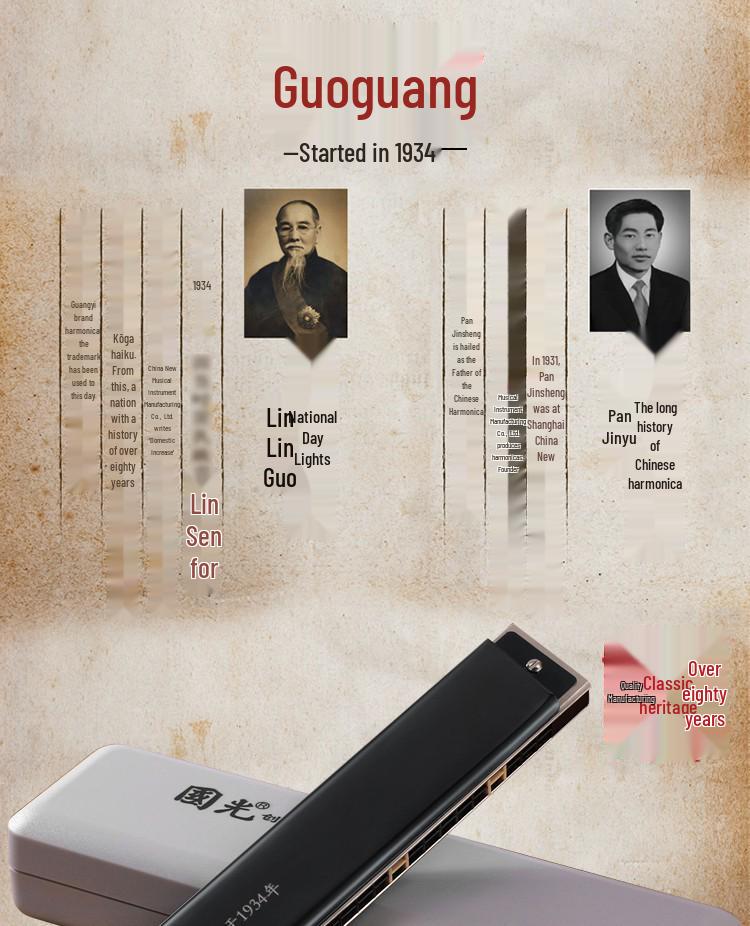 Guoguang 24-Hole Harmonica Set: Beginner to Pro Level, Double Reed, 12 Keys, Suitable for All Ages.