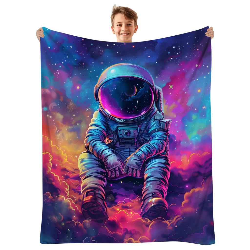 Astronaut Space Blanket, Fleece Flannel Blanket, Cozy Plush Blanket Warm Air Conditioning Blanket for Sofa, Bedroom, Office, Bed