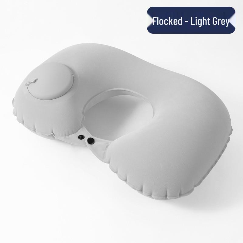 Available: Press-Type Inflatable U-Shaped Travel Neck Pillow for Airplanes and Lunch Breaks.