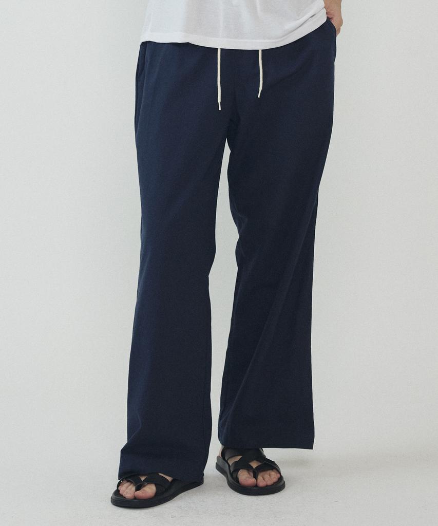 ANALOG MOOD Linen Cotton Semi-Wide Pants (Navy)