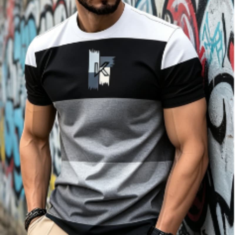 

Men s 3D printed short-sleeved T-shirt, art style fashion top with comfortable fit crew neck design XL