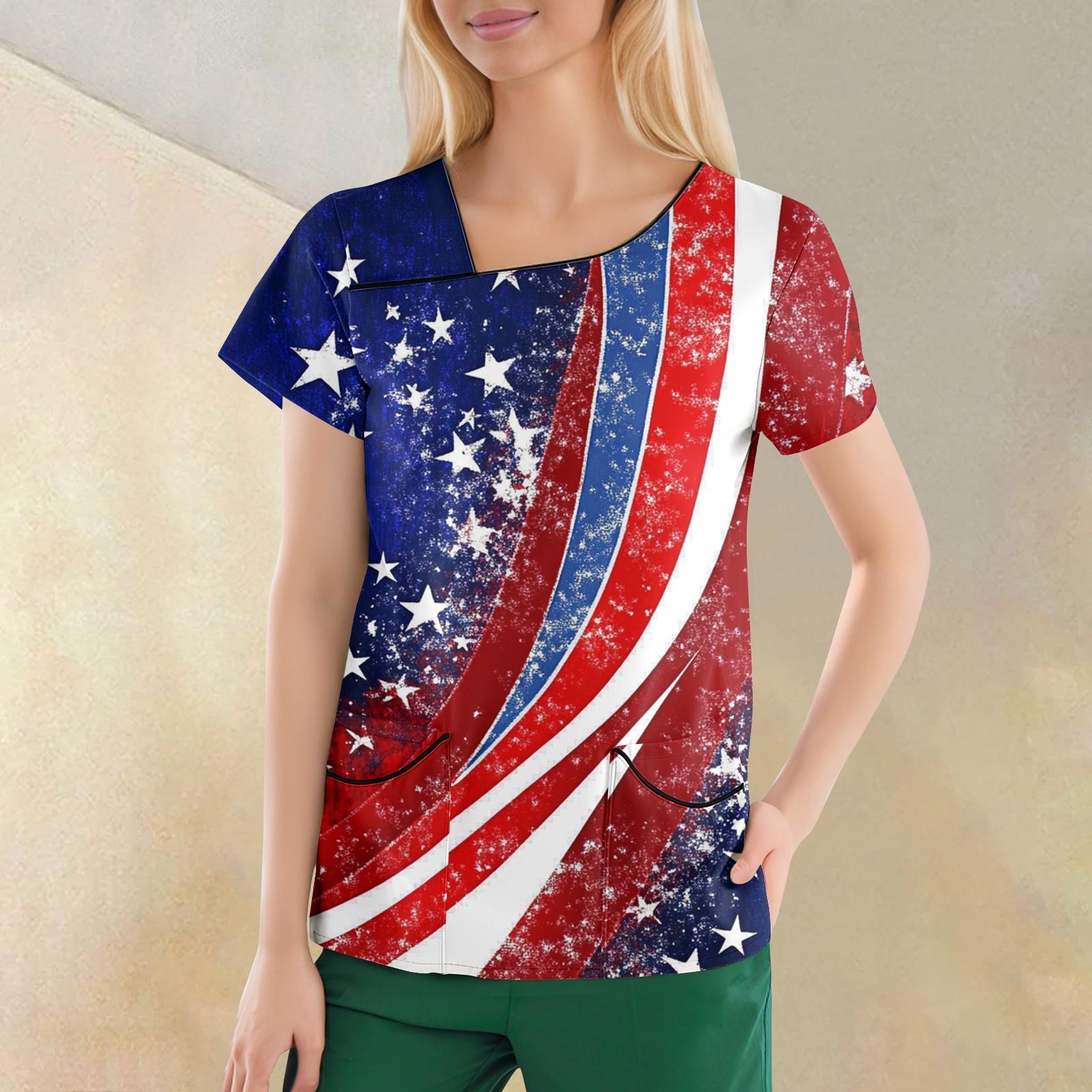 

Женская повседневная рабочая одежда с короткими рукавами и наклонным воротником с принтом и двойными карманами XXXL красный