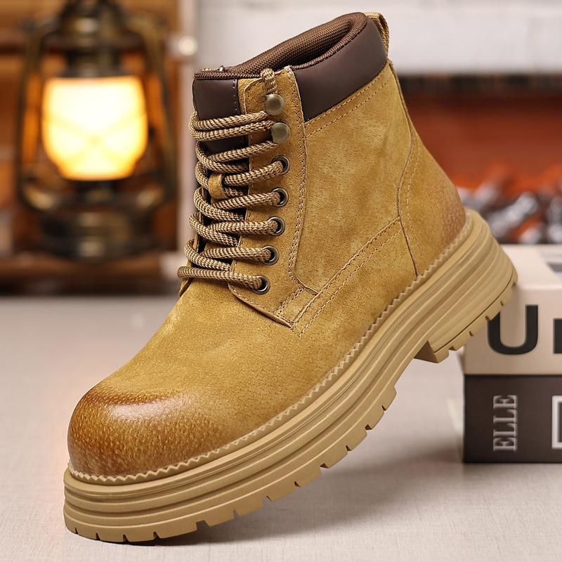 Suede Leather Men's Fashionable Ankle Boots Autumn Winter Male Short Leather Boots Versatile Motorcycle Boots New High Top Botas