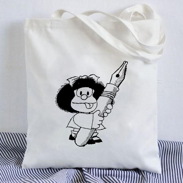 Kawaii Shopping Bag Mafalda Cute Anime Harajuku Canvas Bag Tote Bag Lady Handbag Large Capacity Shopper Bag Casual Shoulder Bag
