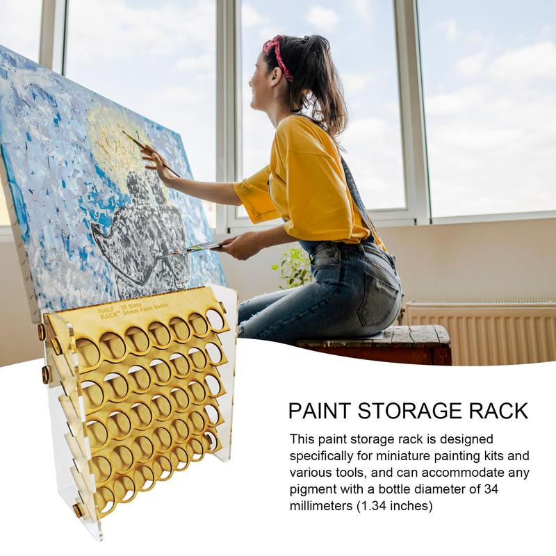 35 Slots Paint Bottle Rack Wooden Paint Storage Rack Multi-Layer Wooden Organizer Stand Easy to Assemble for Miniature Paint Set