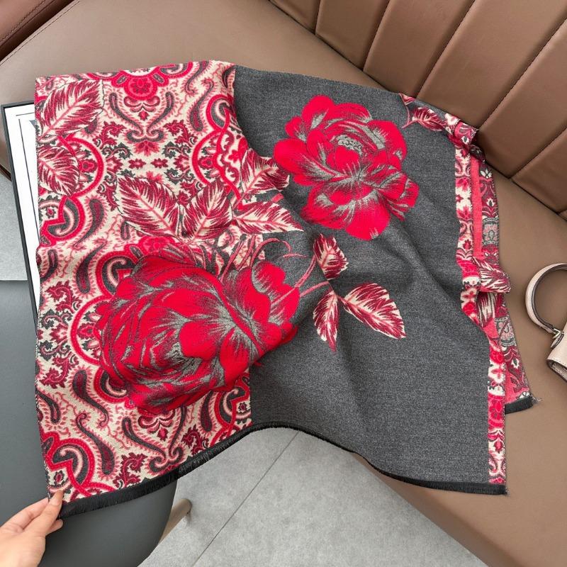 Retro Jacquard Scarf Girl Mother Gift Autumn and Winter Imitation Cashmere Warm Thickened Versatile Scarf Shawl Dual-purpose