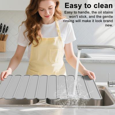 Drain Mat Silicone Drying Mat with Anti-Slip Bottom Quick-Drying Surface Kitchen Drying Pad Countertop Protector Mat
