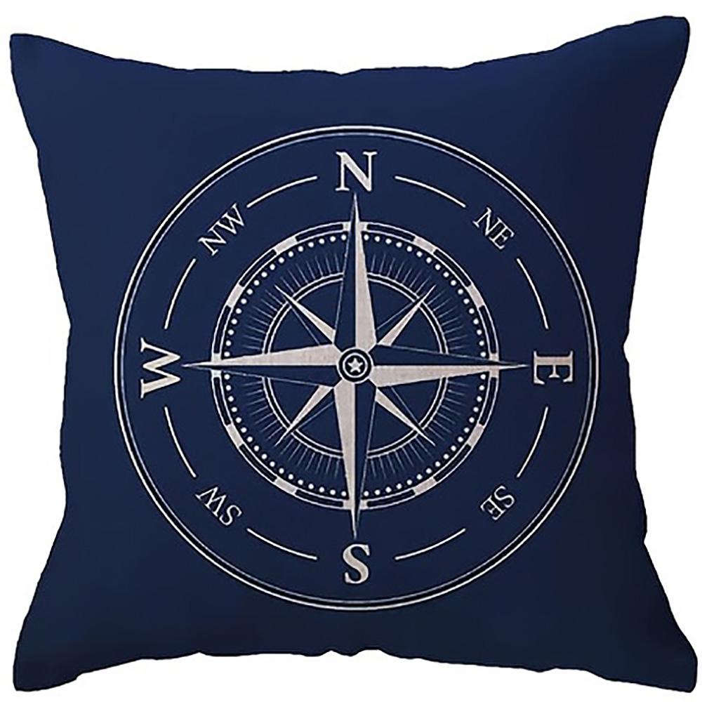 1/4 Stück Marineblaue Kissenbezüge mit Meeresmotiv und Designs von Steuerrad, Kompass, Anker und Segelboot Sofakissenbezug Heimdekoration