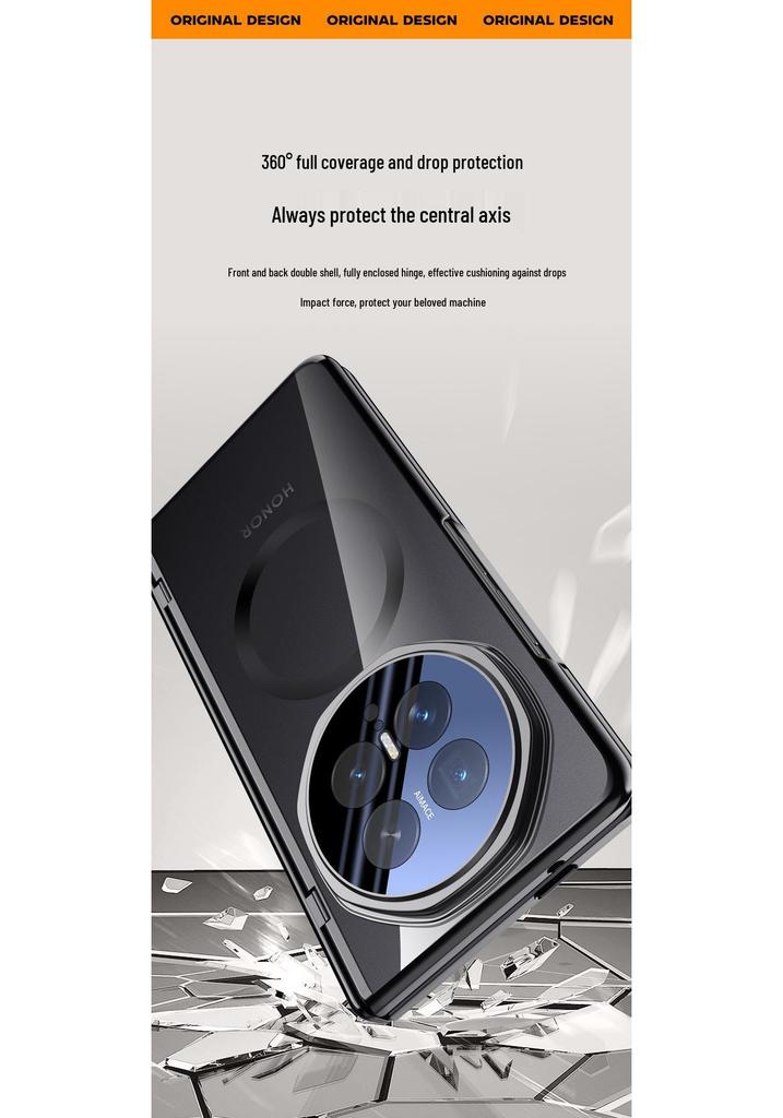 Honor Magic V6 Transparent Magnetic Foldable Phone Case with Lens Holder - Full Coverage Anti-Drop Protection for Men