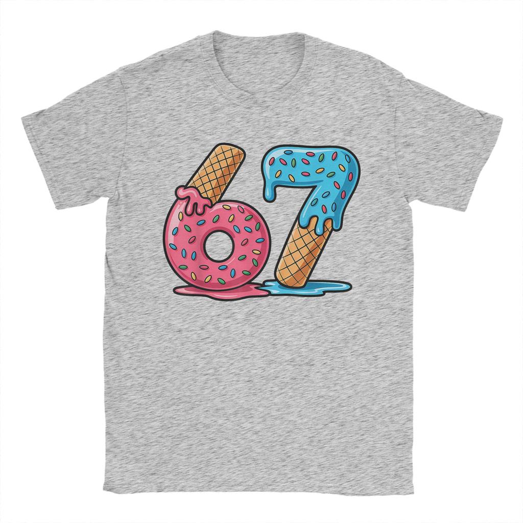 Unisex Six Seven Ice Cream Drip Cool Meme Funny Number T Shirts Pure Cotton Clothing Vintage Round Collar Tees Summer TShirts