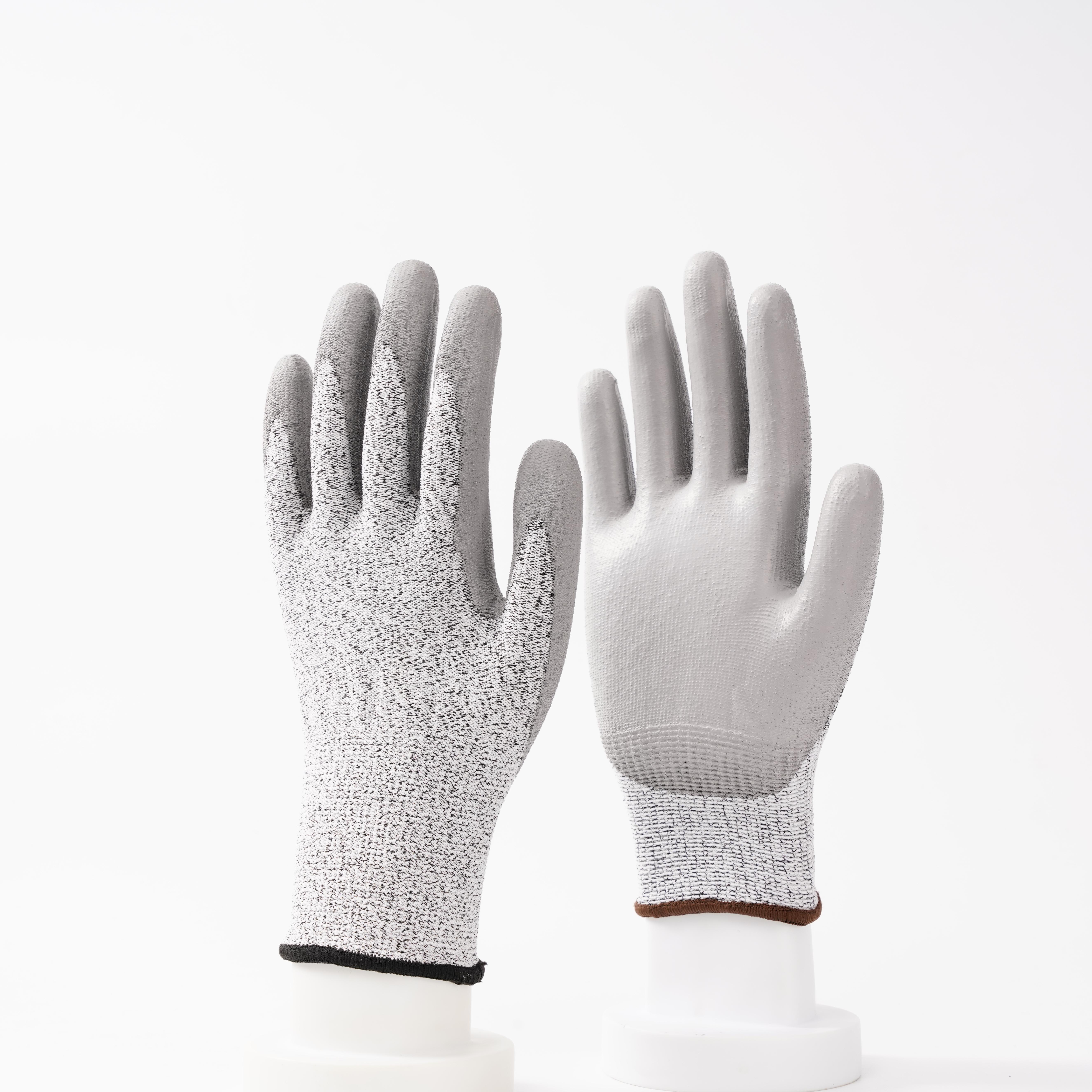 Safety PU Palm Dipped HPPE Lightweight HPPE Construction Gloves Elasticated Cuff (Gray,S&Cut-Protection Gloves)