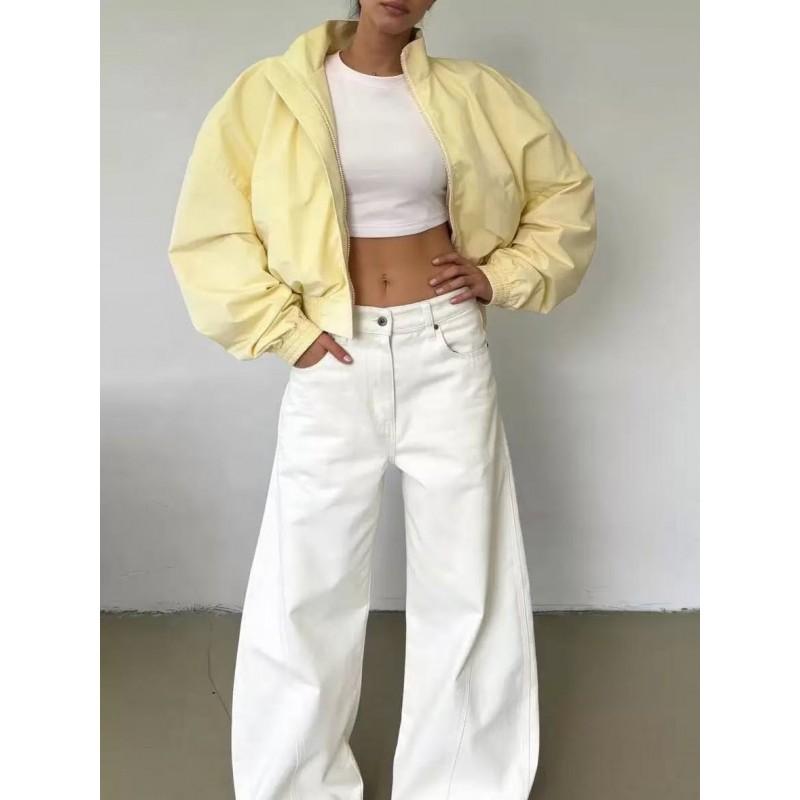Womens Oversized Cropped Zip-Up Jacket Batwing
