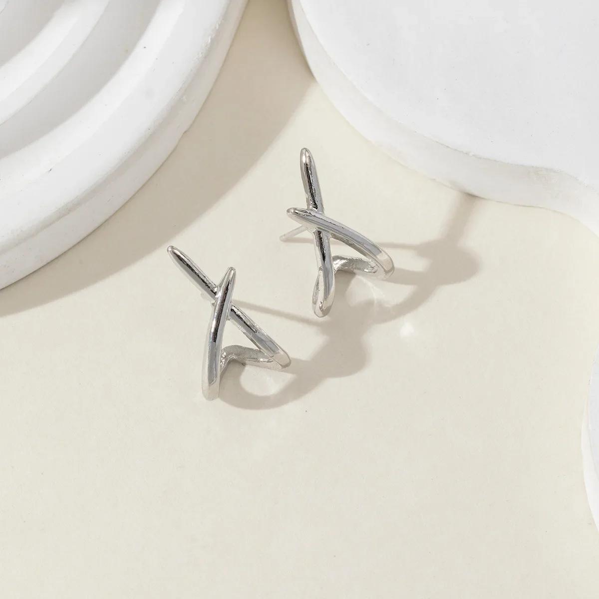 

LATS Trendy Gold Color Cross Stud Earrings for Women Dainty Simple Minimalist Earring Fashion Zircon Party Gifts Wholesale