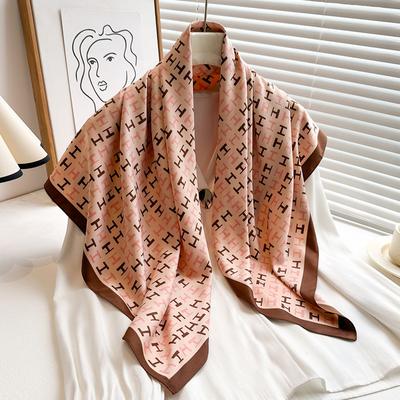 Foulard imprimé lettre H de style simple et tendance, grande écharpe carrée de 90 cm, foulard en soie sergé, châle pour femme