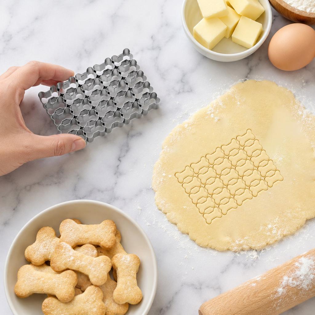 Stainless Steel 25-Grid Mini Fish Bone Shaped Cookie Cutter Biscuit Mold Embossing Tool for Baking and Pastry Making