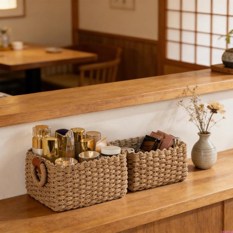 Multipurpose Handwoven Paper Fiber Basket Stylish Storage Bin For Living Room Bedroom Kitchen Supplies