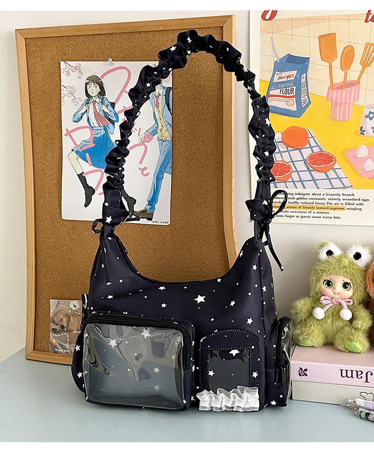 Japanese Style Star Printed Shoulder Bag For Women Large Capacity Transparent Splicing Handbag Fashi Women's Crossbody Bag