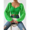 Summer Women's V-Neck Drawstring Lantern Sleeve Tight Fashion Sexy Blouse Top