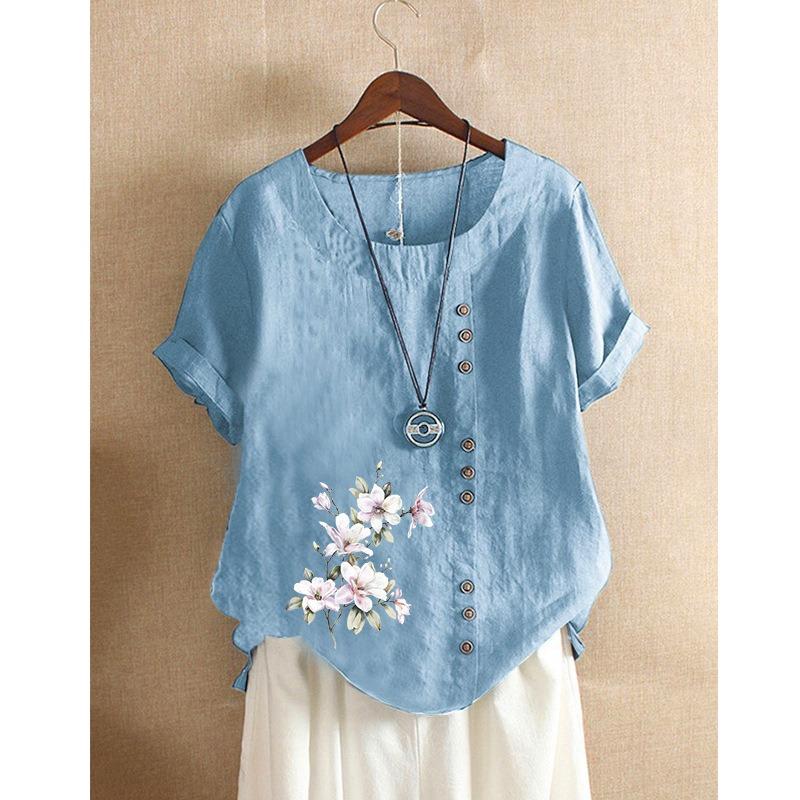 JPNTKY Women's Fashion Casual Short Sleeve O-Neck Blouses & Shirts