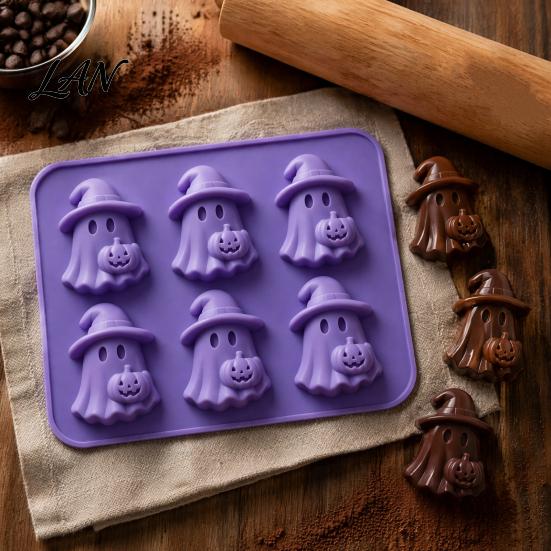 Halloween Party Supplies Ghost Ice Cube Mold, 6 Cavity Silicone Tray, 3D Flexible Mold for Shape Maker, Whisky Cocktails Tray