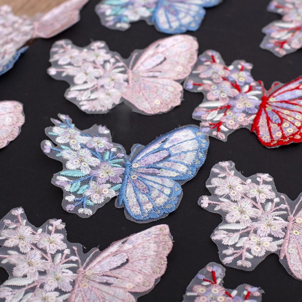 1Pcs Colourful Embroidered Butterfly Tulle Lace Trim PatchRepair DlY Hairpin Headdress Garme Sewing Decoration