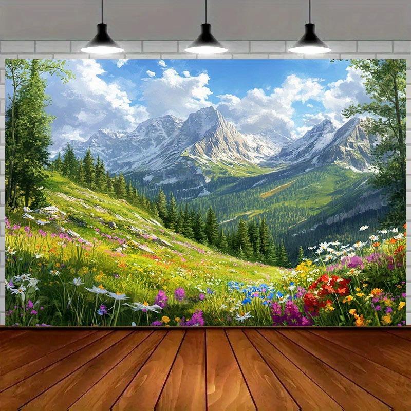 1 2D Alpine Mountain Scenery Photography Background Cloth | Durable Polyester Fabric, Suitable for Festivals and Events