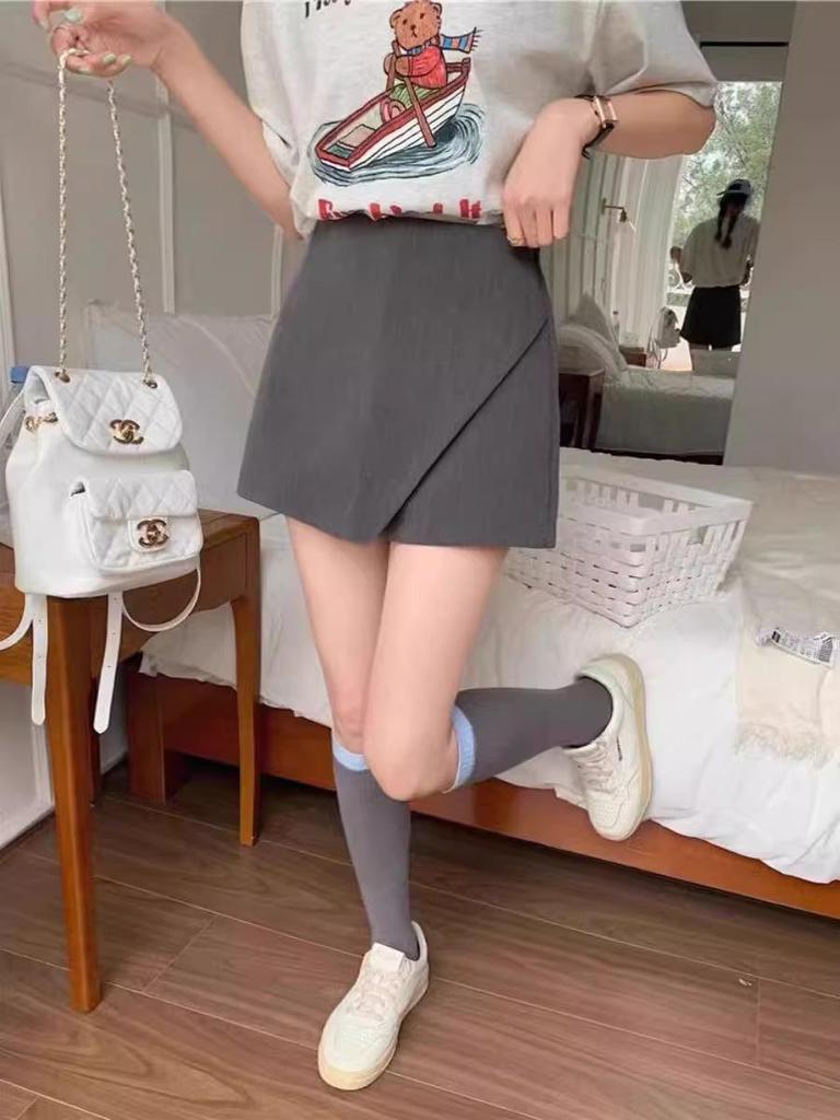 Retro High-Waist Anti-Exposure Bodycon Skirt & Wide-Leg Shorts - Women's Korean Summer Fashion