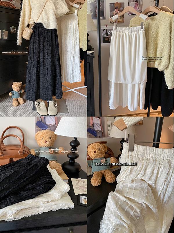 Women's High Waist Lace Patchwork Velvet A-line Skirt - Soft, Comfortable for Spring/Autumn 2025.