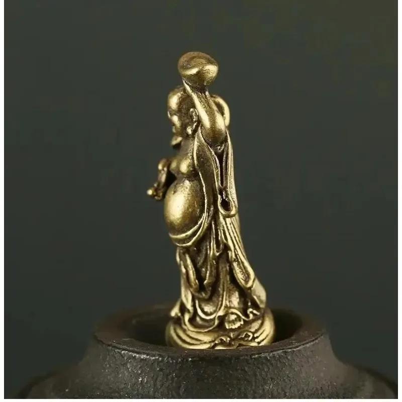 Decorazione Casa Artigianato Rame Buddha Maitreya Miniature Statuette Tascabile Ottone Piccola Statua Ornamenti per Decorazione Soggiorno