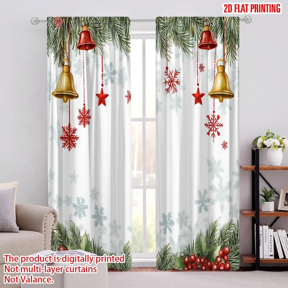 

2pcs,2D plane printing Curtain Popular Christmas Bells Stars Snowflakes Border (3) Durable Polyester (without rod) Art Deco 52.50 × 116.00 cm 2 pcs
